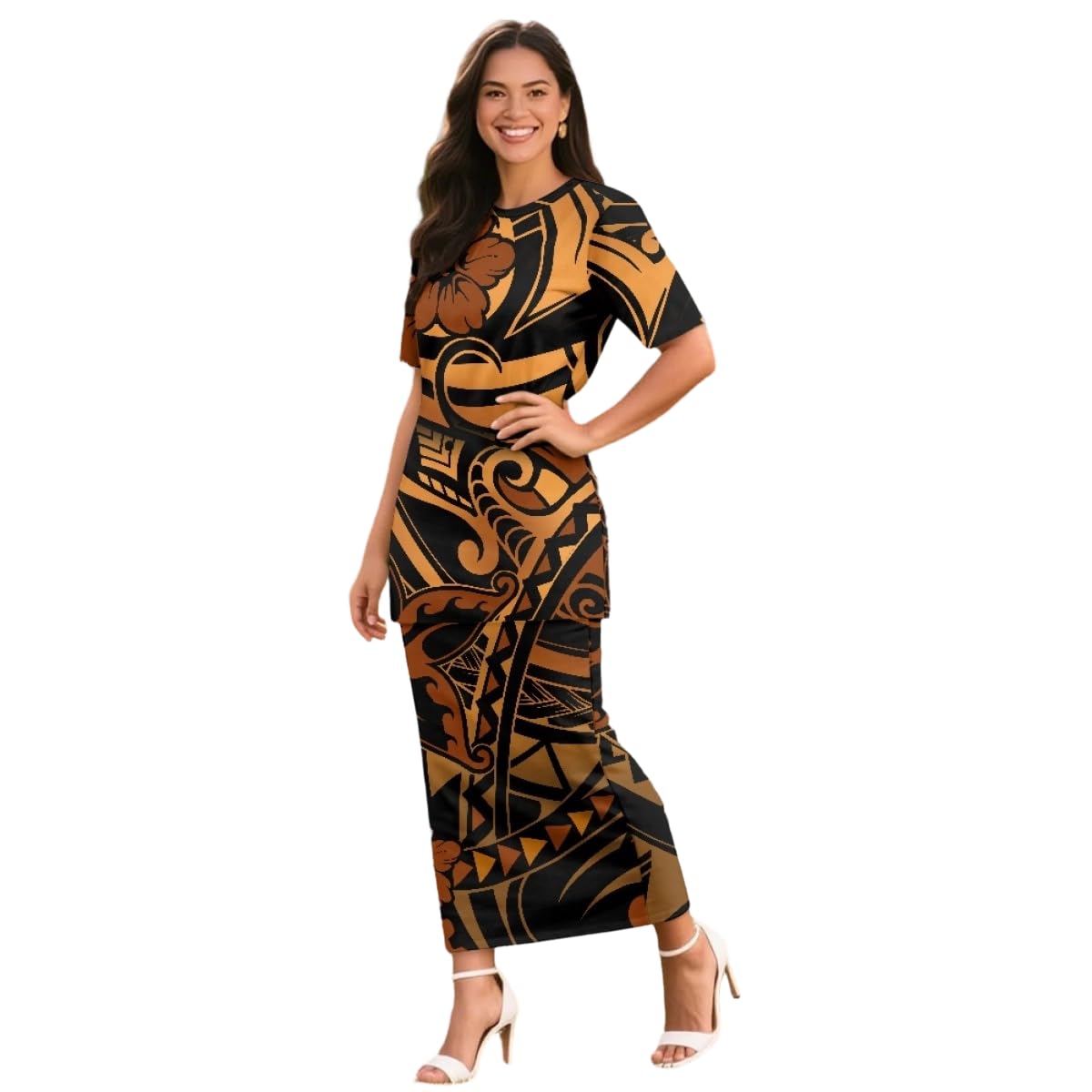Samoa Puletasi Dress for Women Polynesian Top and Maxi Skirt Sets