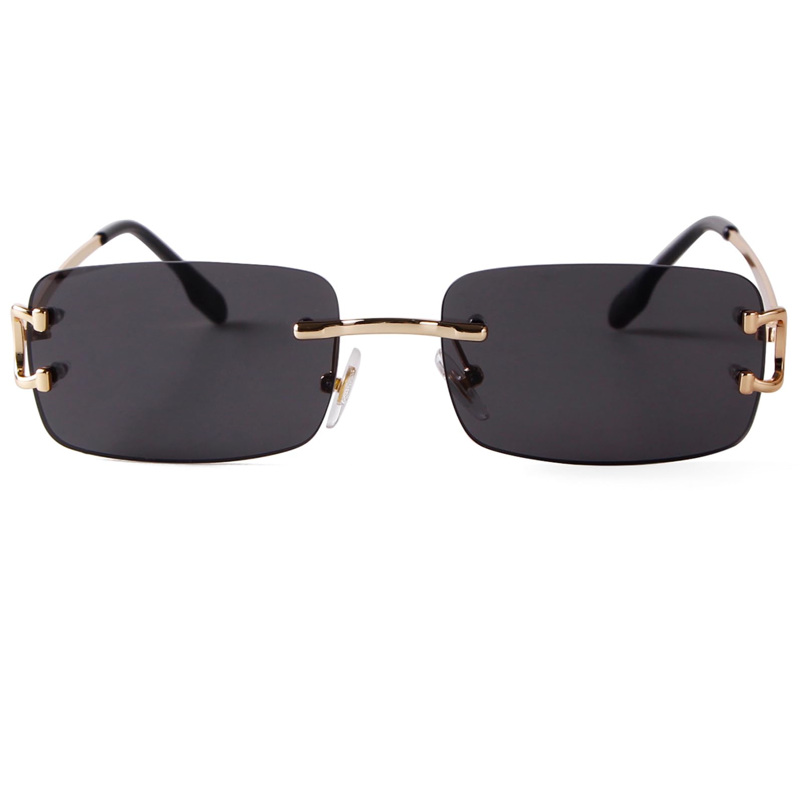 Herren Rahmenlose Sonnenbrille Rechteckig Randlos Retro Metall