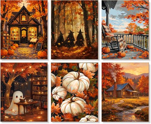 LWZAYS 6 Pack Fall Diamond Painting Kits for Adults - 5D Autumn Diamond Art Kits for Adult Beginners Full Drill DIY Multipack Diamonds Dot Gem Art Kit Wall Home Decor Arts Craft 12x16 inch