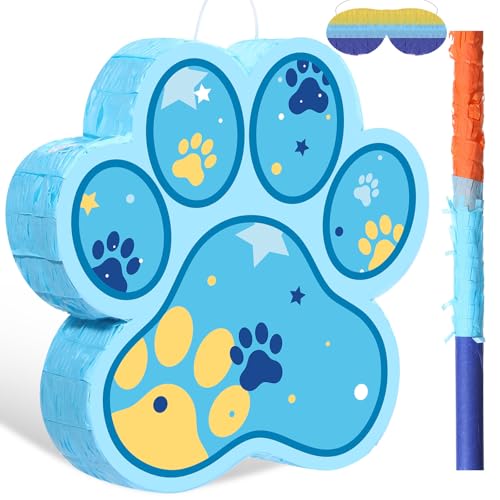 Capoda Piata Bundle with 16 Inch Stick Blindfold for Boy Girl Kids Birthday Party Decorations (Blue Dog Paw)