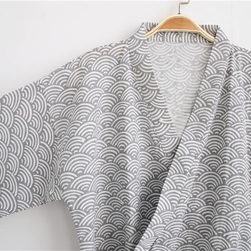 Image of SIQITECHNO Men Kimono Robe Cotton Yukata Spa Sauna Bathrobe Sleepwear Japanese Kimono for Women Loungewear Nightgown Dressing