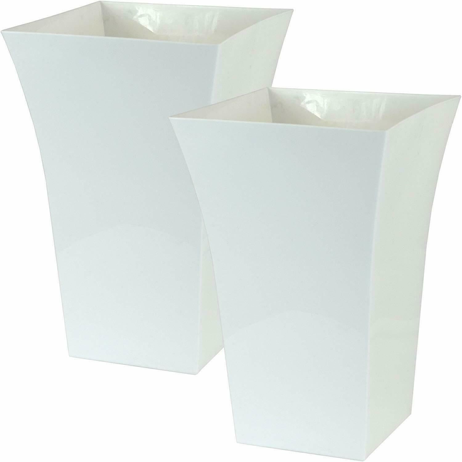 Tall Square Large Milano Planter Pots, Set of 2, Indoor and Outdoor Use, Modern Style, Garden Flower Vegitable Fruits Plant Pot Gloss Finish Dimensions Apox: 45cm (H) x 30cm (W) x 30cm (D) (White)
