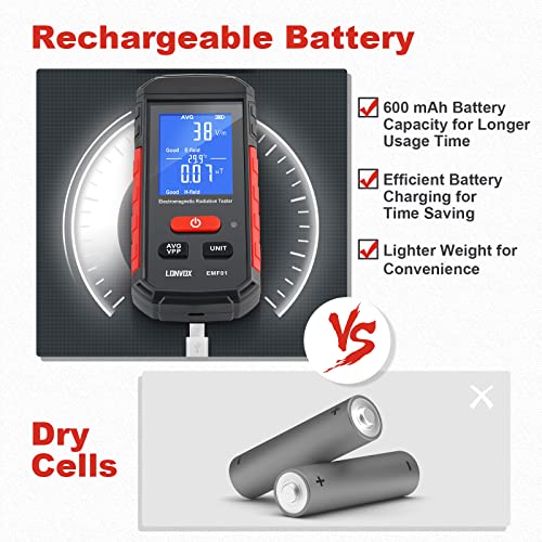 Emf Meter, Lonvox Electromagnetic Field Radiation Detector, Rechargeable Emf Detector, Ghost Hunting Equipment With Large Lcd, 3-In-1 Emf Reader For Testing Electric Field, Magnetic Field, Temperature #TOP3