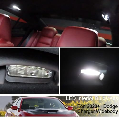 Vista 7 de Kit de 15 bombillas LED interiores para 2020 2021 2022 - Dodge Charger Widebody Supper Bright 6000K Blanco LED Interor Bombillas Mapa Luz Domo