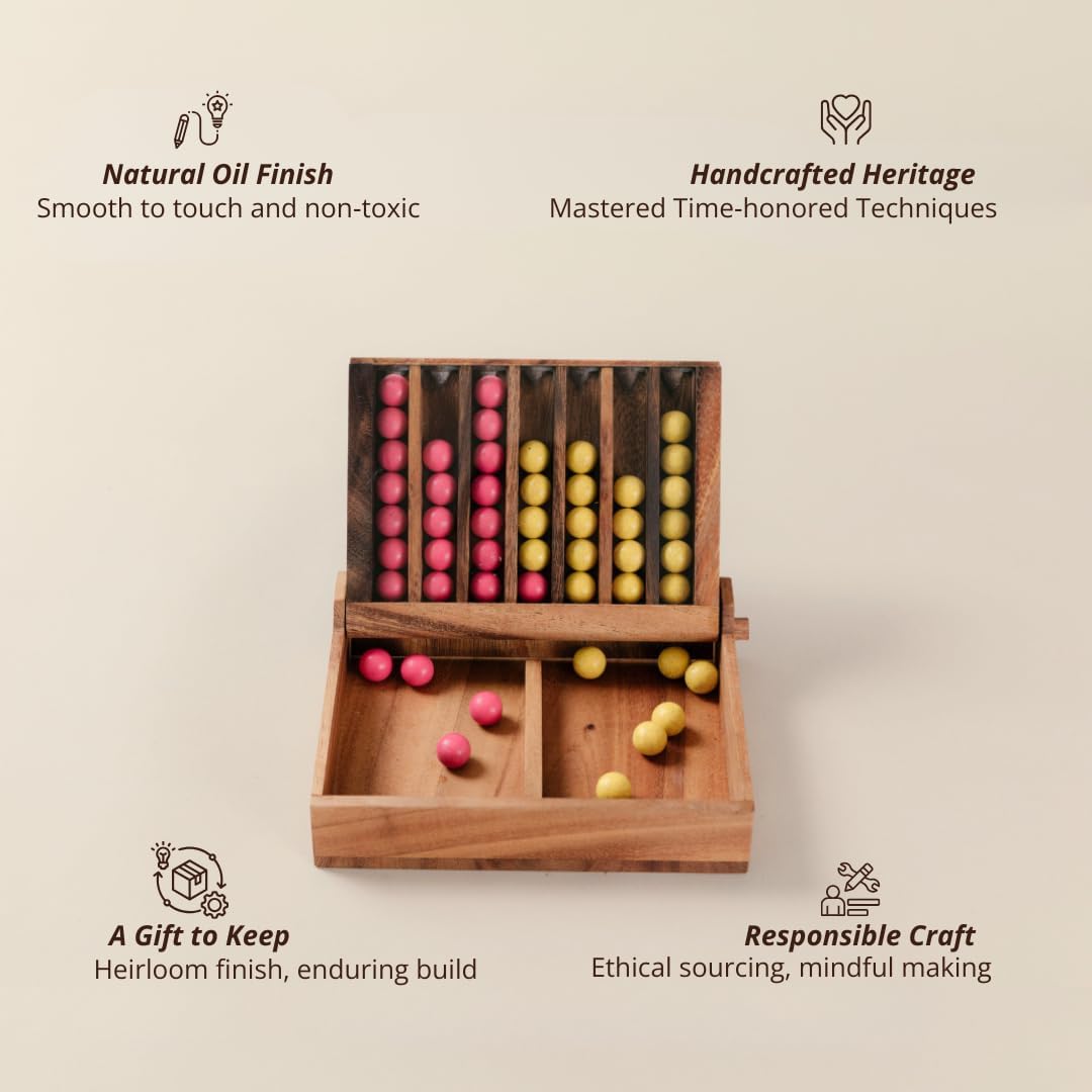 Wooden 4 in-Row (Travel Set) | Wood Connect Line Traditional Family Board | Strategy | Classic Table Premium Handmade Unique Gift & Table Accent (Pink & Yellow)