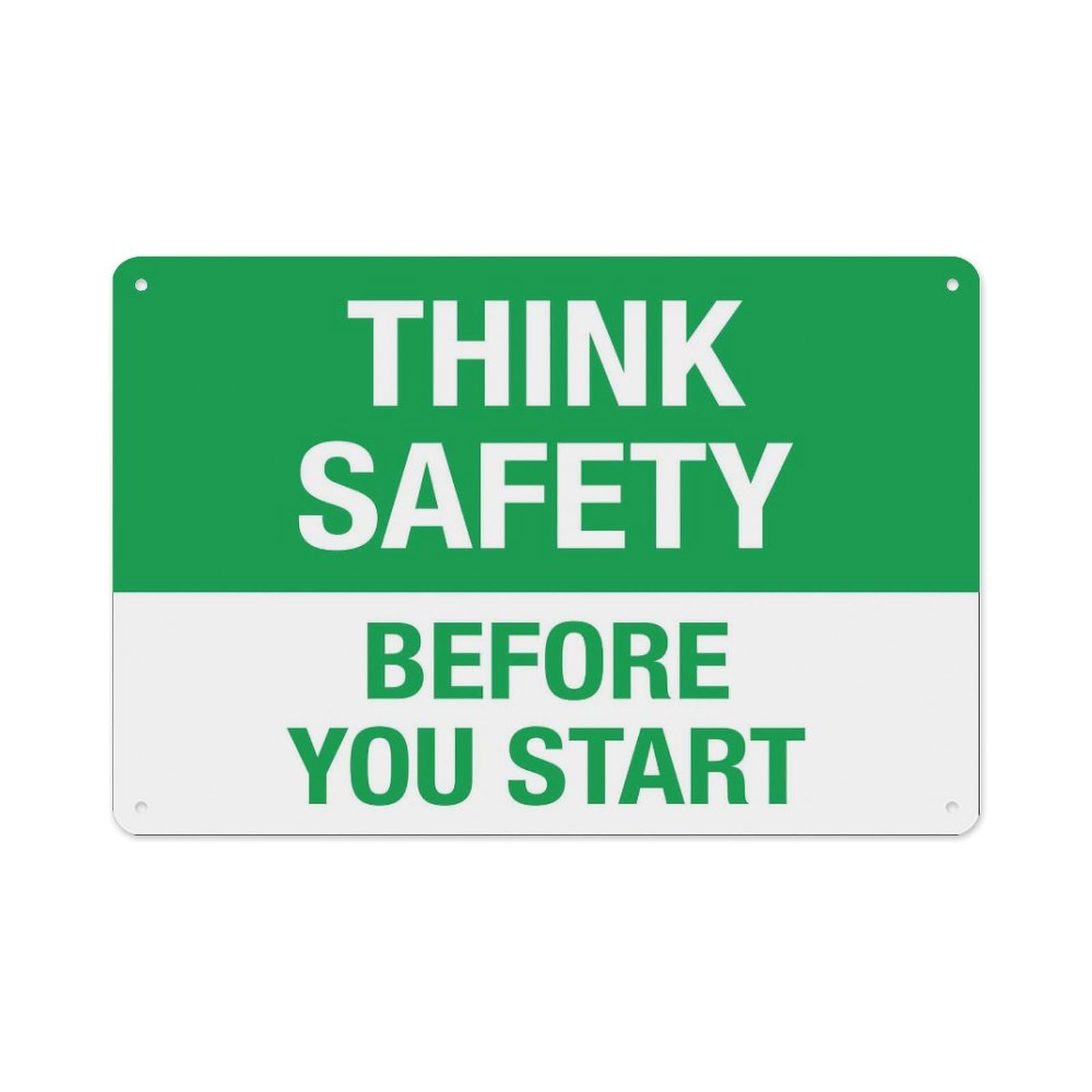 peiyeety Think Safety Before You Start Sign Aluminum Tin Warning Signs For Home Outdoor Garden 12X16 Inches