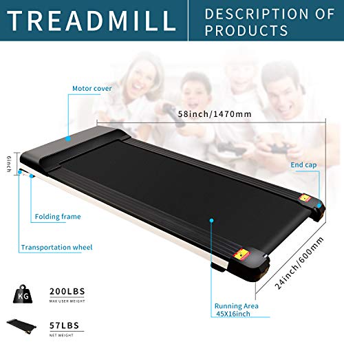 Image of Treadmill, Foldable Treadmill, Home and Office Under Table Treadmill, Low Noise and Sports Applications for Small Spaces (Black)