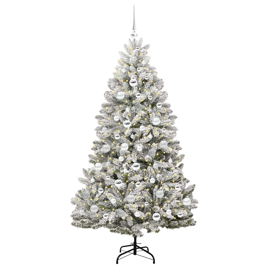 Sztuczna choinka zielona i biała, 180 cm, z PCW i metalu, z 300 diodami LED, ozdoba choinkowa, szpic, gwiazda i kula do salonu i osłoniętej przestrzeni na zewnątrz