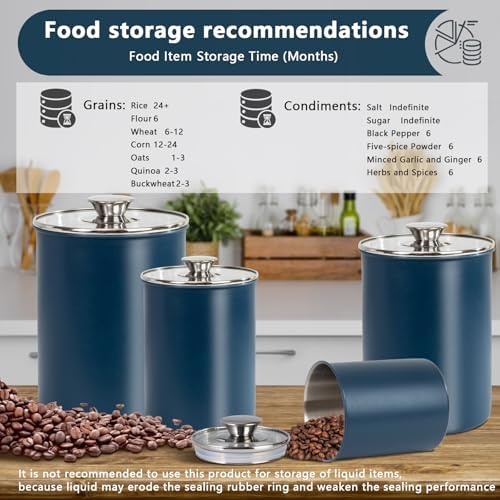 Stainless Steel Food Canister Set of 4-Piece, 16/49/85/132 Ounces,Airtight Containers with Glass Lid for Tea,Coffee,Sugar,Flour,Pantry Kitchen Storage Storeroom Counter (Blue) - Thumbnail 3