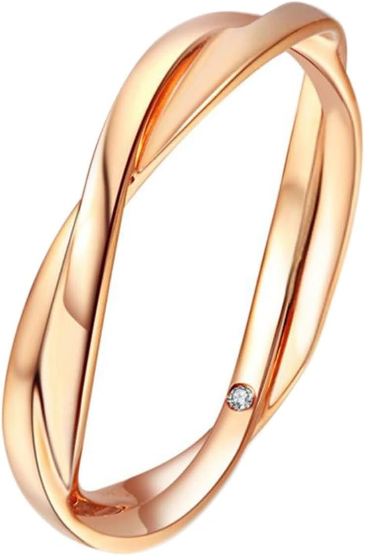Promise Ring Couples 9 K / 14 K / 18 K Rose Gold, Round with 0.007ct Diamond, Women Wedding Band Rose Gold