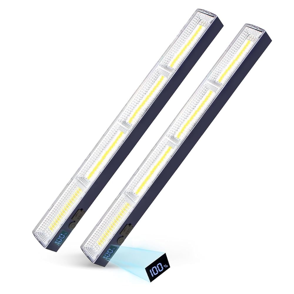 Luci magnetiche ricaricabili, confezione da 2, 4000 lumen, 7200 mAh, 40 cm, barra luminosa da lavoro, lampada di ispezione, 216 lampadine a LED, impermeabili, illuminazione portatile con gancio, per