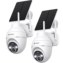 YESKANO Telecamera Wi-Fi Esterno Senza Fili Con Pannello Solare, 360° PTZ Videocamera Sorveglianza A Batteria, Visione Notturna A Colori, Rilevamento Umano, PIR con Allarme, 2 Vie Audio, 2.4GHz-2PZ