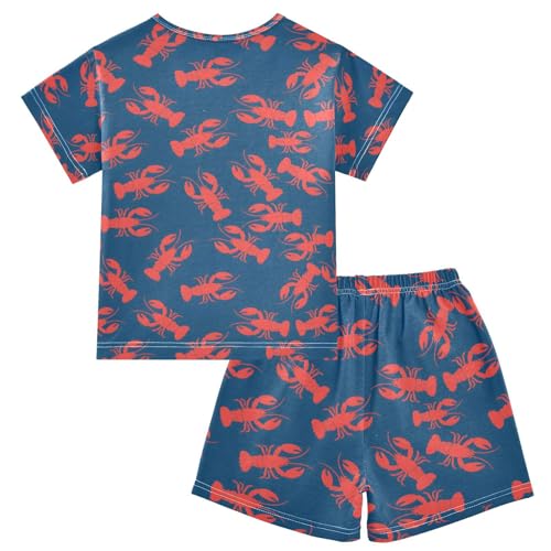 ALAZA Red Lobster Navy Blue Pajamas Set Short Sleeve Cotton Sleepwear Summer Pjs 2 Piece 5-14Y2