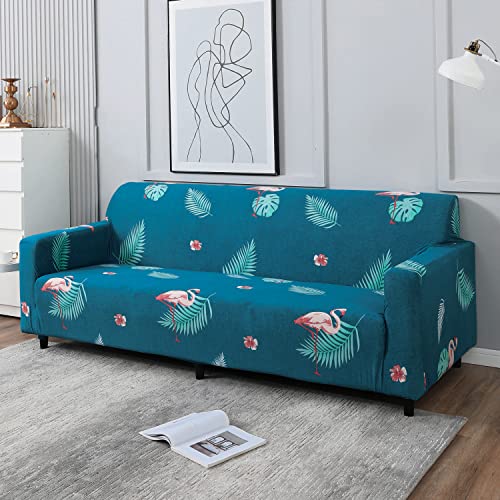 Image of HOKIPO 95% Polyester, 5% Spandex Stretchable Elastic Cover for Sofa 4 Seater, Teal Feather (AR-4096-D5)