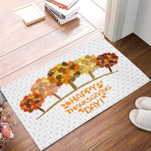 ���փ}�b�g ���ӍՂ��߂łƂ� - �H�̖؂̕H�`�̔w�i 50×80cm doormat Happy Thanksgiving Day - Autumn Tree Rhombus Background