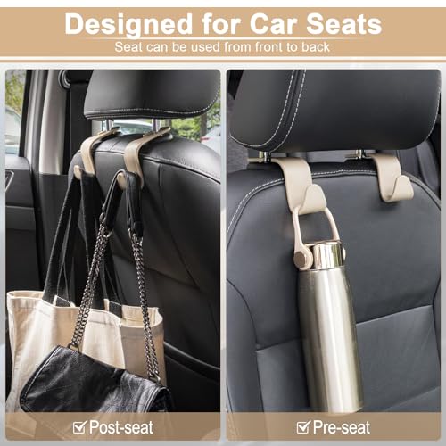 Image of LivTee Car Seat Headrest Hook, Auto Seat Hook Hangers Storage Organizer Interior Accessories for Purse Coats Umbrellas Grocery Bags Handbag, 4-Pack