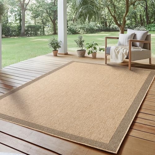 SIMPEX Indoor Outdoor Teppich Wetterfest- pflegeleicht im natürlichen Jute-Look, Sisal Teppich Wohnzimmer, Küche, Terrasse, Garten und Balkon, 120x170 cm