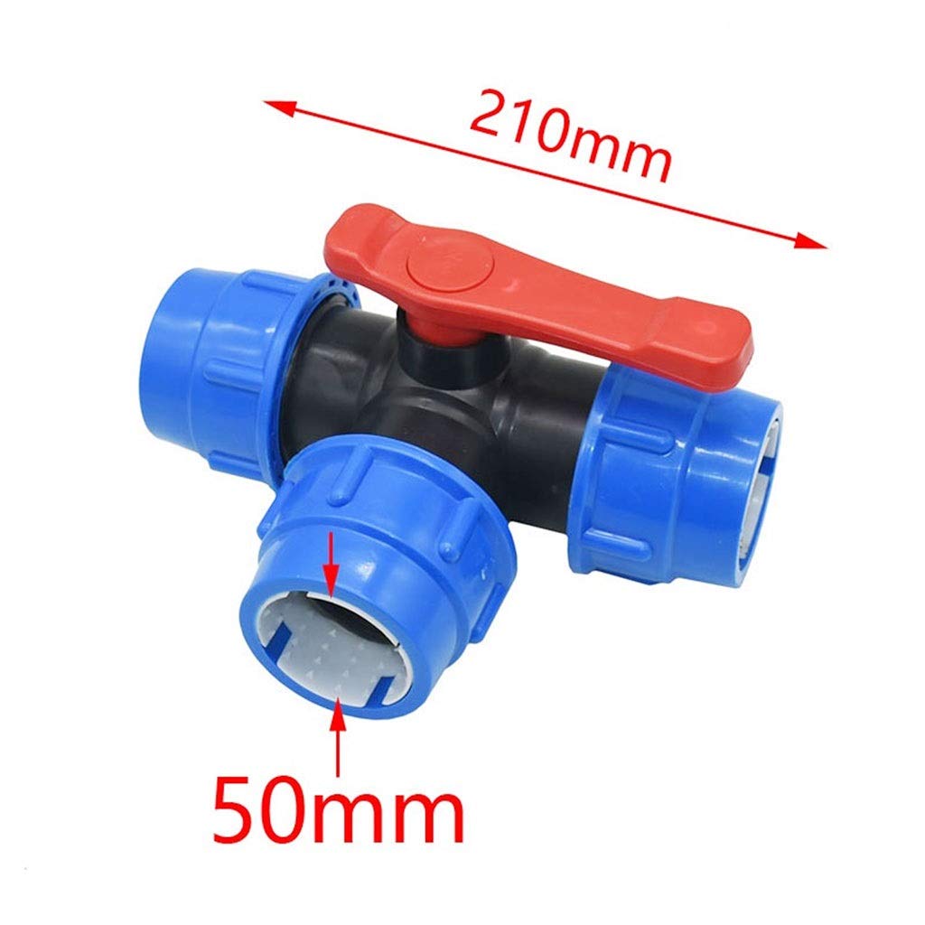 adaptador reductor convertidor Válvula de bola tubo en T, conector forma, divisor agua, grifo PVC PE, 20-63mm, 1/2-2 pulgadas(50MM)