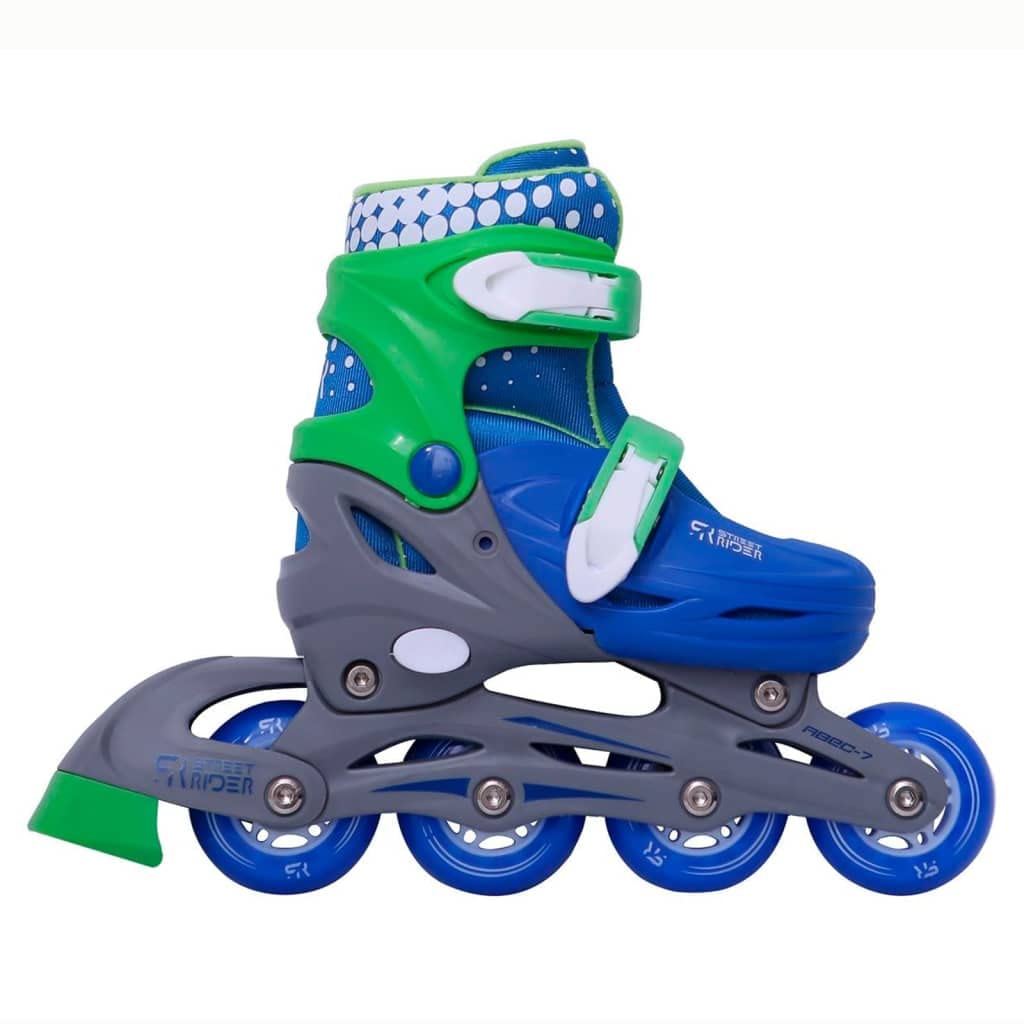 Kids Globe Street Rider 720512 Rollers en Ligne Vert/Bleu, réglables de la Taille 31-34, ABEC7 Cadre en Aluminium