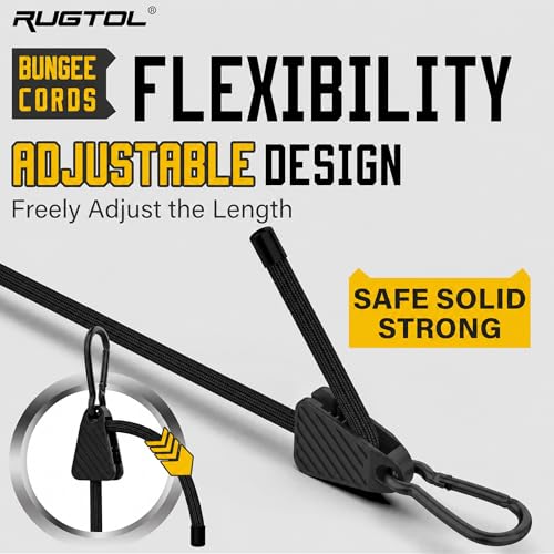 Image of 8 Pcs 48 inch Adjustable Bungee Cords with Hooks, Heavy Duty Outdoor Carabiner Bungee Cord, Black Super Elastic Bungee Straps Easily Adjust from 7 inch to 48 inch, Great for Cargo, Camping, Bike Racks, Tents