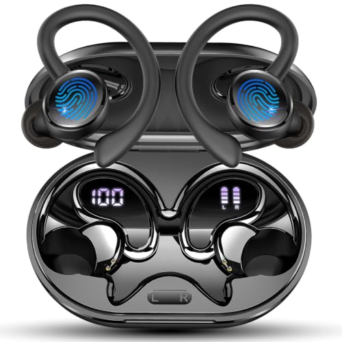 Image of Wireless Earbuds, Bluetooth 5.4 Headphones Sport, 50H Deep Bass Sound Over Ear Buds with 4 ENC Noise Cancelling Mic, Dual LED Display, IP7 Waterproof Earphones with Earhook for Workout /Running /Gym