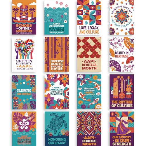 Gilprop 16 Pcs AAPI Heritage Month Posters for Classroom Decorations Asian American and Pacific Islander Heritage Month Bulletin Board Set Wall for School Office Library