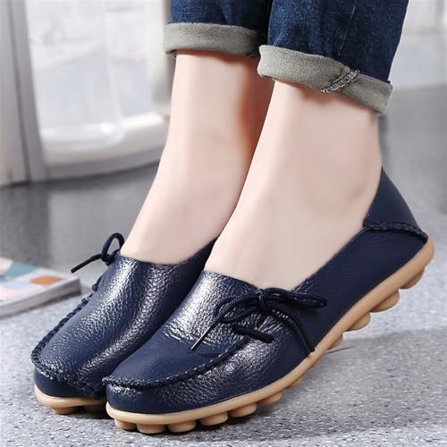 Women's Genuine Leather Lightweight Loafers Comfortable Slip On Tie-Bow Moccasins Wide Width Flats Shoes Breathable Anti Slip Beef Tendon Bottom Walking Boat Shoe2
