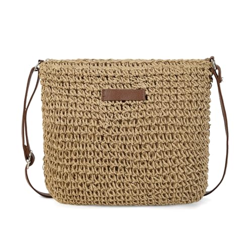 Gladdon Damen Strohtasche Umhängetasche Sommer Basttasche Schultertasche Boho Crossbody Tasche Handgewebt Strandtasche Freizeit Tasche Leichte Sommertasche für Urlaub Strand Alltag