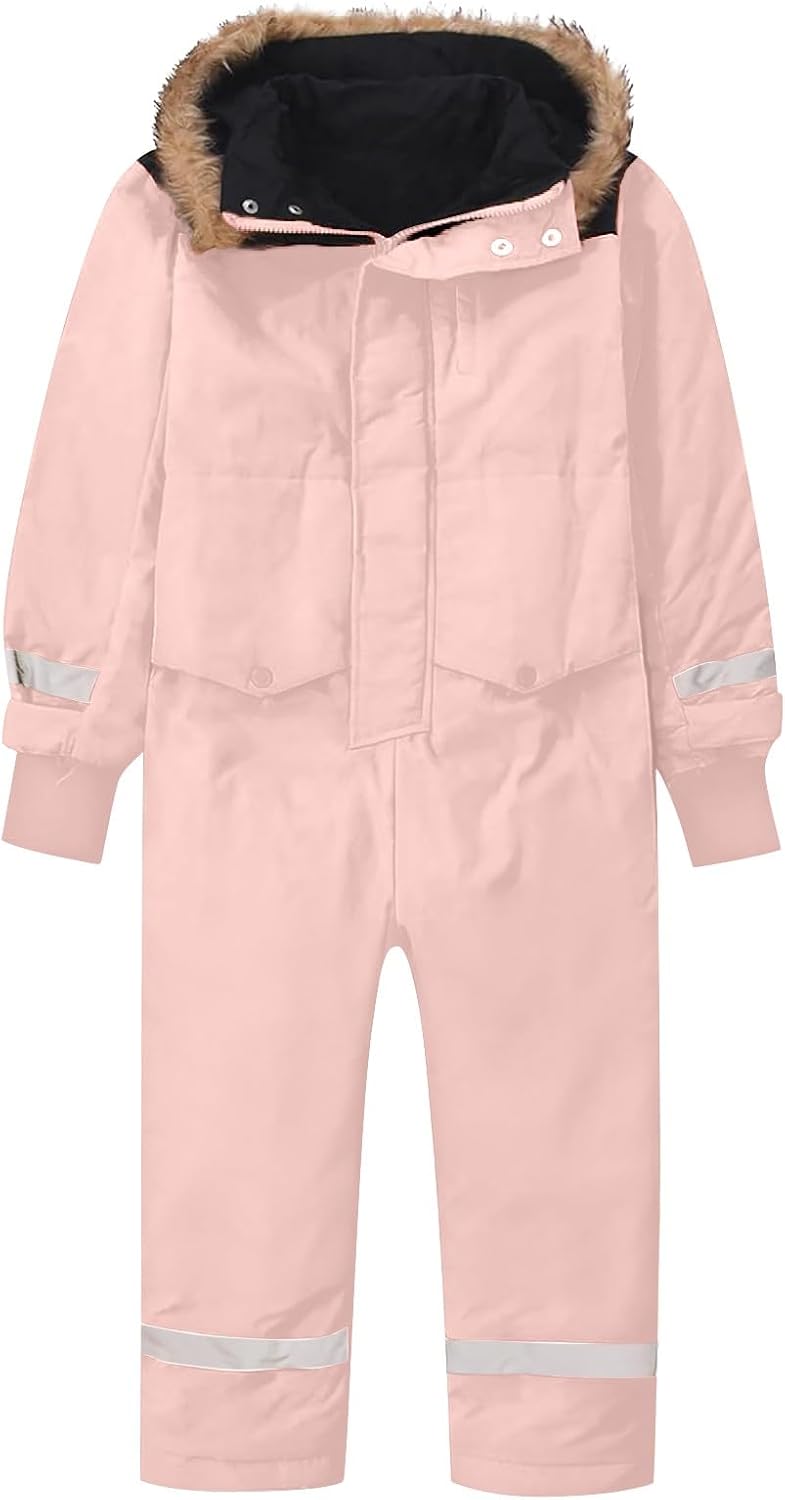 Snowsuit for Teen Boys Girls Hooded Thick 𝗪aterproof Reflective Strip Ski Suit Winter Windproof Solid Jumpsuit