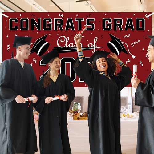 Image of Graduation Decorations 2026 2027 - Maroon Polyester Graduation Backdrop - Graduation Party Decorations - Congrats Grad Banner - Graduation Decorations Class of 2026,Graduation Party Favors Supplies Yard Sign