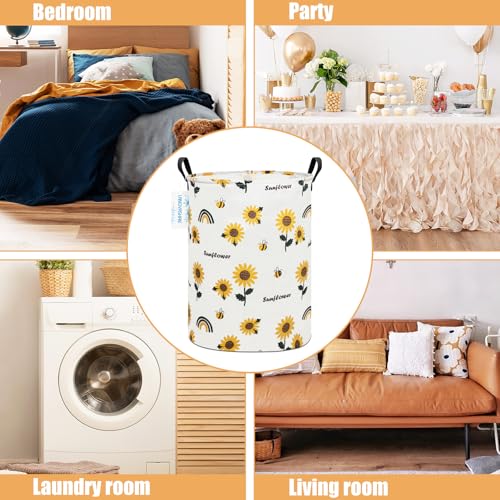Image of Storage Bin, Canvas Fabric Collapsible Organizer Basket for Laundry Hamper,Toy Bins,Gift Baskets, Bedroom, Clothes,Baby Nursery (Sunflower)