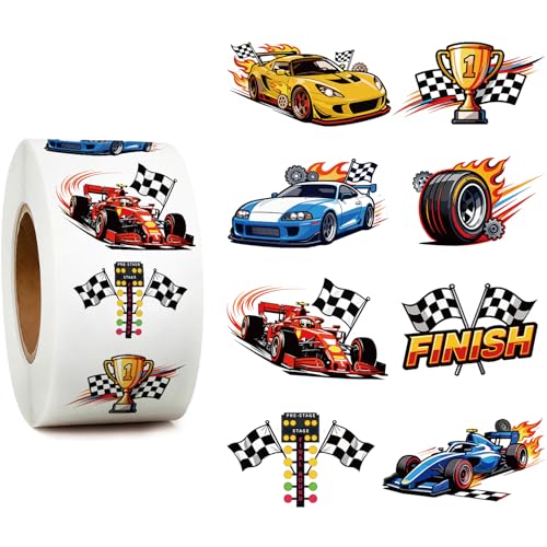 1000Pcs Race Car Stickers 1.5 Reward Stickers for Kids Race Car Party FavorsCheckered Flags Party Favors Boys Girls Teens Waterbottle Scrapbook Laptop Skateboard Computer