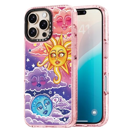 Coque iPhone 16 Pro rose pailleté design jour nuit idéal pour le quotidien