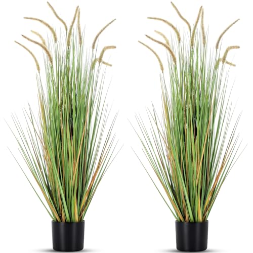 Jexine 2 Pieces Faux Plants Outdoor 4 ft Tall Artificial Grass Plant Potted Artificial Setaria Grass Faux Greenery Floor Plants for Housewarming Gift House Garden Lobby Outdoor (Green)