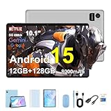 Crelander 10,1 Zoll Android 15 Tablet, 12GB+128GB Android Tablet, 8000mAh Akku, 1280x800 Touchscreen, 5G Bluetooth/WiFi, Bundle mit Hülle, Tastatur, Maus & Stylus (HellBlau)