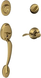 Schlage Plymouth Single Cylinder Handleset and Right Hand Accent Lever, Antique Brass (F60 PLY 609 Acc RH),Antique Brass/Brass