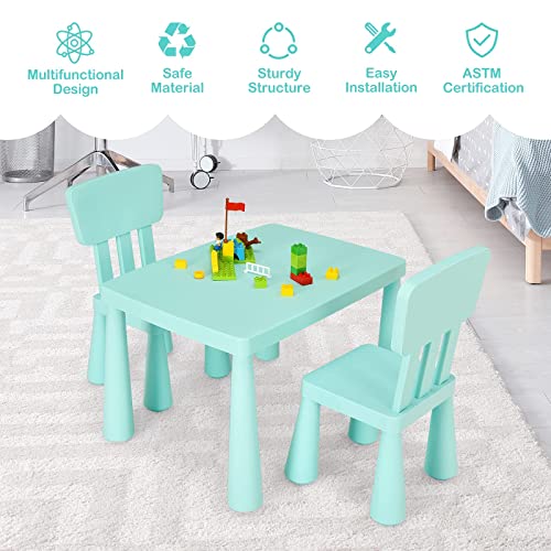 Image of Costzon Kids Table and Chairs, 3 PCS Plastic Toddler Table Set (Green)