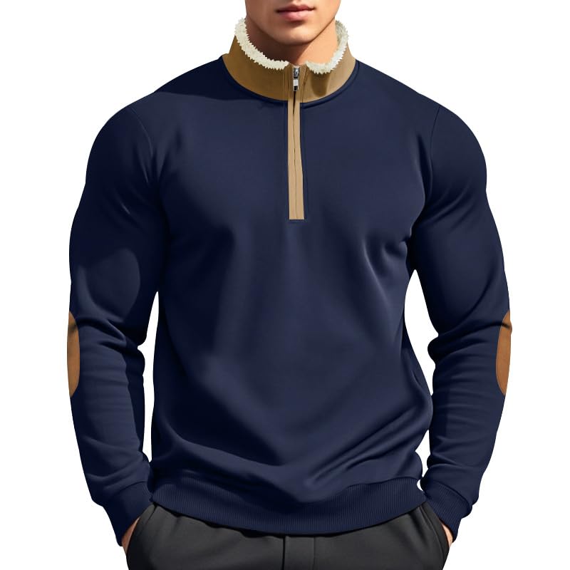 LIZALIG Men's Casual Sweatshirt Autumn/Winter 1/4 Zipper Stand-up Collar Solid Sweatshirts for Vacation and Daliy Wear