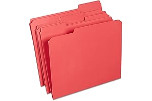 Staples Red File Folders - Reinforced Tabs, Letter Size, 3 Tab, 100 Pack
