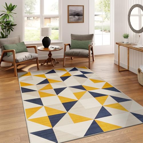 AMEHA Rugs Living Room - Yellow Rugs for Bedroom 60x110 Cm Modern Carpet Non Shedding Geometric Style Triangle Pattern Durable Super Soft Rug Easy to Clean (Brio) AMEHA Rugs Living Room - Yellow Rugs for Bedroom 60x110 Cm Modern Carpet Non Shedding Geometric Style Triangle Pattern Durable Super Soft Rug Easy to Clean (Brio)