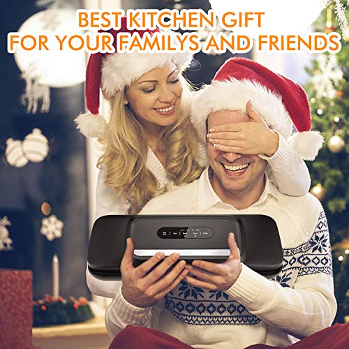 Vacuum Sealer Machine for Food- Automatic Food Sealer for Food Savers w/Starter Kit with 25 Pcs Vacuum Bags , Compact Design with Dry & Moist Food Modes and Led Indicator Lights , Free Your Hands and Easy to Clean(Black)