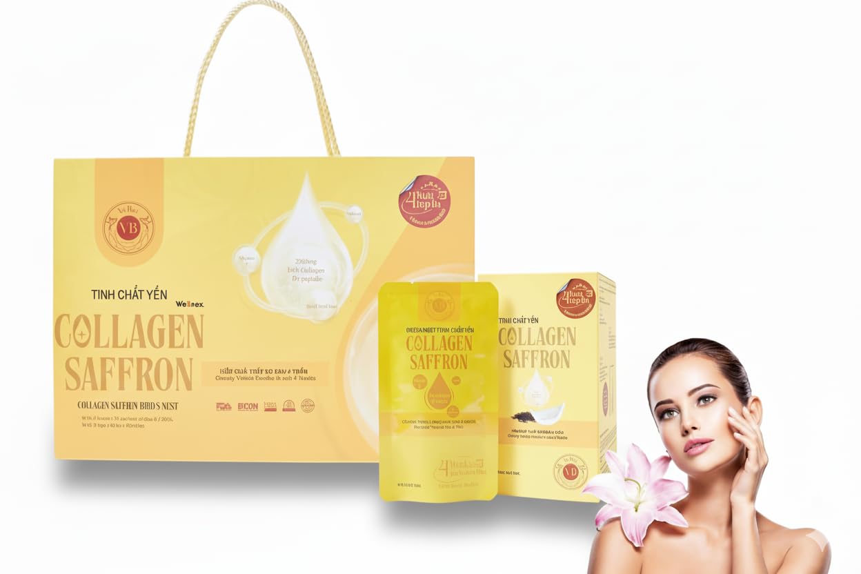 Yeahgoshopping Collagen Saffron Essence Drink Fish Di-Peptide 2500mg with Vitamin C 30 Sachets 4-Week Skin Radiance Support Japan