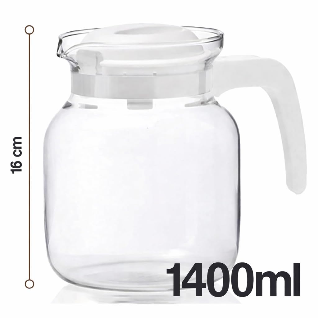 MGE - Kanne aus Glas - Glaskanne/Teekanne mit Deckel - Thermoglas-Teekanne - Melita-Kanne mit Deckel - Mikrowellengeeignet - 1400 mL