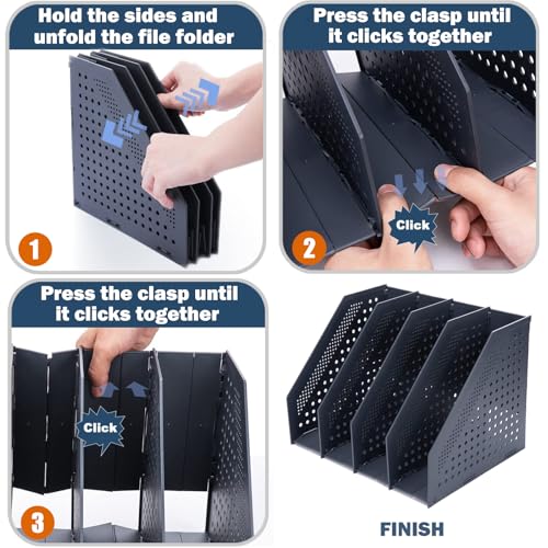 Faltbarer Stehsammler A4, HAIYUU Zeitschriftenhalter mit 4 Fächer Justierbarer Aktenordner Ordner Organizer Büro Organizer Büroausstattung für Hause, Schule, Büro, Papier, Dokumente