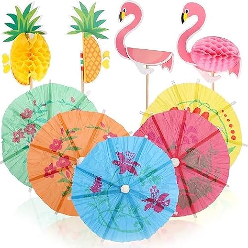 Cocktail Umbrellas Picks, 90 PCS Tropical Hawaiian Party Decorations, Drink Umbrella Picks, Pineapple Sticks and Bird Sticks for Decor Drinks, Party, Bar, Dessert, Party Decorations Supplies