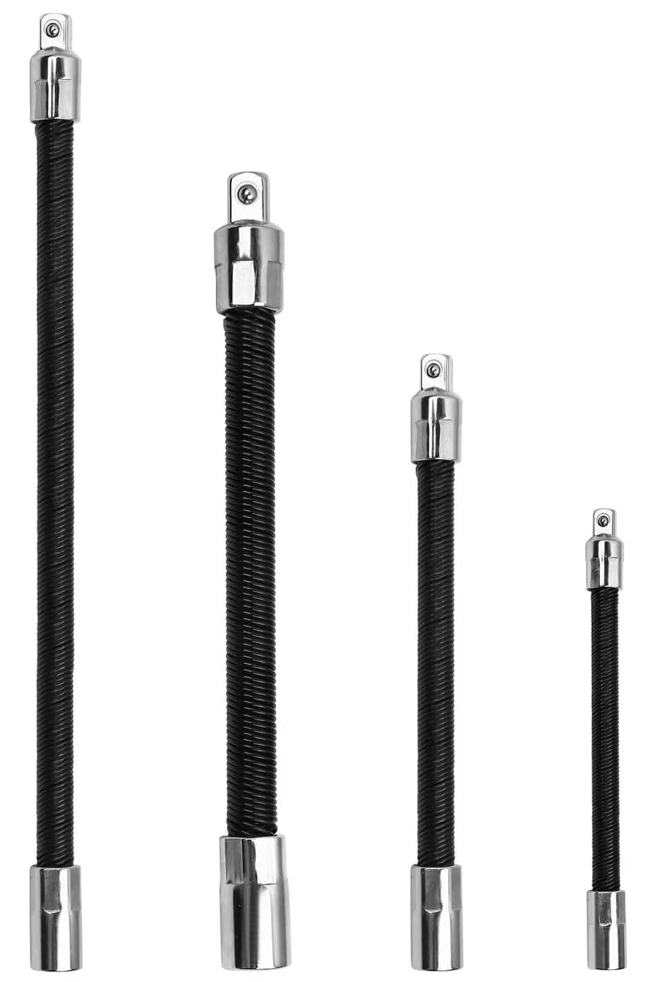 FTIHTRY Set di 4 barre di estensione flessibili per bussola, attacco da 1/2", 1/4", 3/8", 30,5 cm, 20,3 cm, 15,2 cm