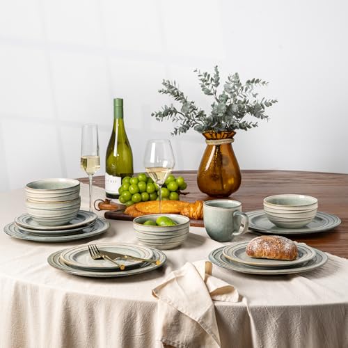 Image of GBHOME Ceramic Dinnerware Sets,12 pcs Embossed Elegant Stoneware Plates and Bowls Sets, Housewarming Wedding Gift | Dishwasher & Microwave Safe | Dishes Set Service for 6