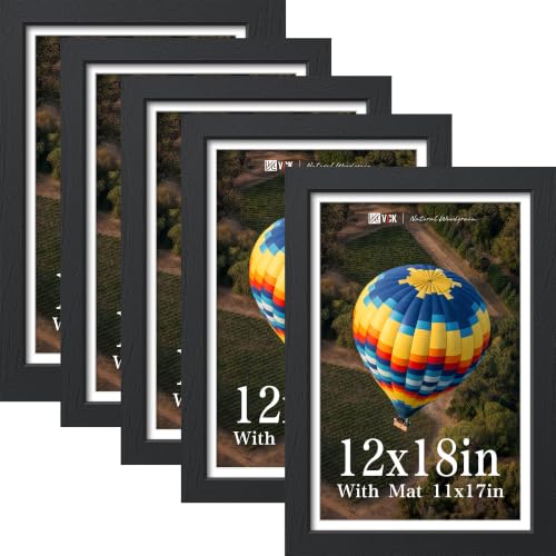 Image of VCK 12x18 Picture Frame 5 Pack, Black Exclusive Wood, Real Glass, for Photo