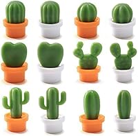 Vista 2 de Imán de cocina para nevera, 12 unidades, imán de oficina, pizarra blanca y tablero de limpieza en seco, bonito y colorido diseño en maceta (Cactus)