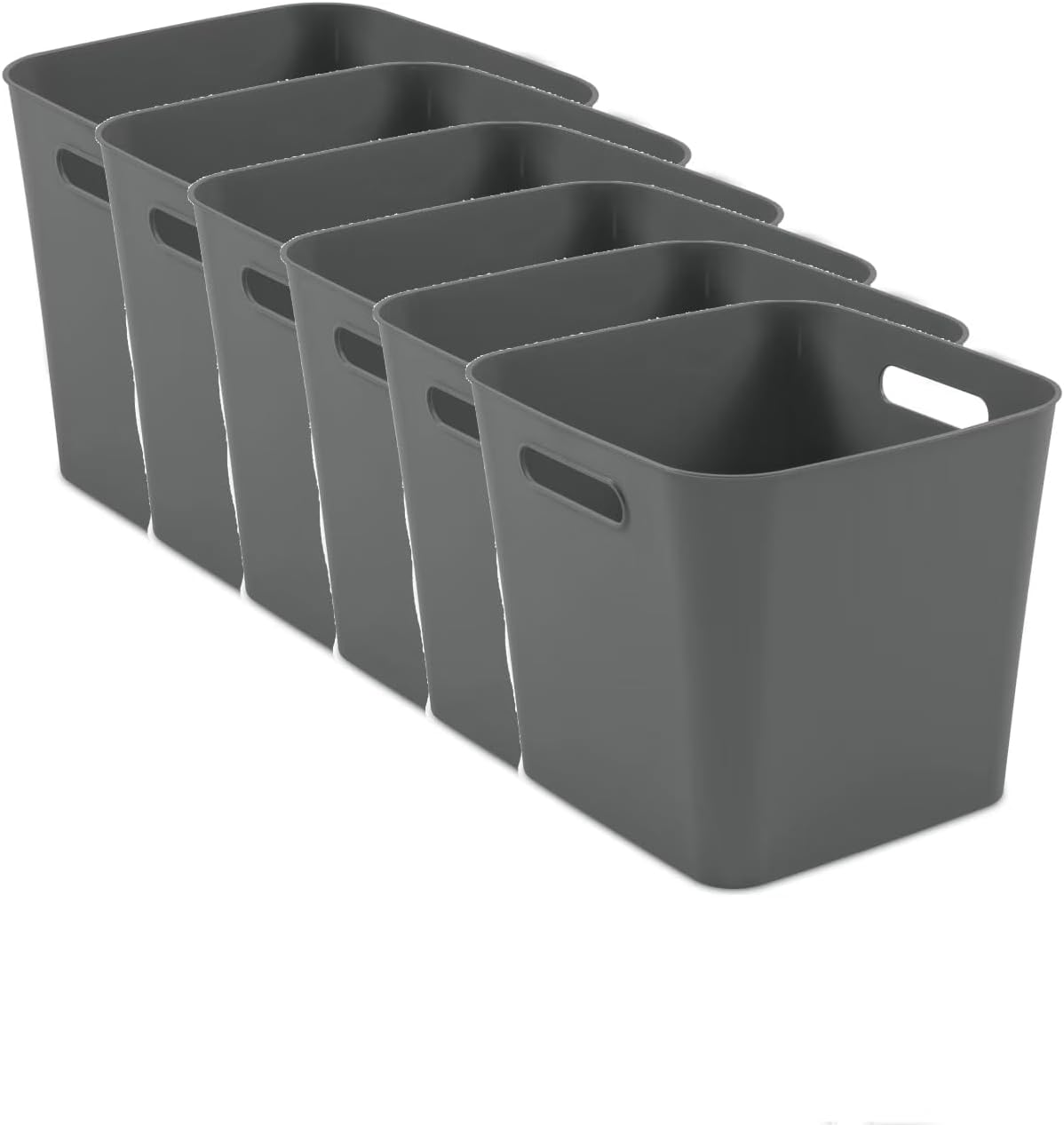 6 Pack Plastic Storage Bins, 11x10 Inch Shelf Baskets, Grey Cube Organizer Bins for Shelves, Closet Organization, Pantry, Office, Dorm – Portable with Handles